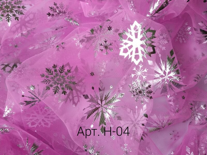 Фатин со снежинками Розовый