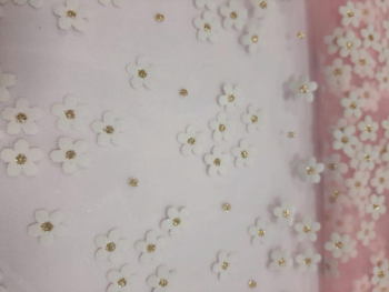 Фатин сетка с цветочками розовая